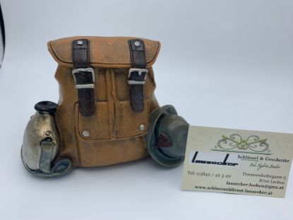 Bild von Sparkasse Rucksack braun m. Feldflasche und Hut
