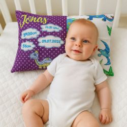 Bild von Personalisierbares Geburtskissen - Dinowelt
