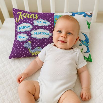 Bild von Personalisierbares Geburtskissen - Dinowelt