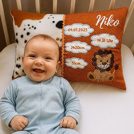 Picture of Personalisierbares Geburtskissen - Löwenstark
