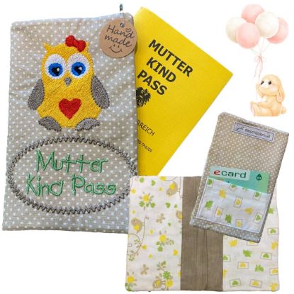 Bild von Handgemachte Mutter-Kind-Pass Hülle – Eulenliebe in sanften Tönen