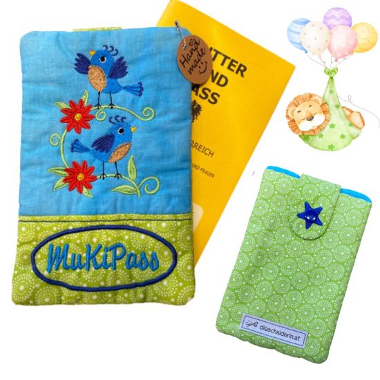 Bild von Mutter-Kind-Pass Einsteckhülle „Vogelliebe“ – fröhlich, farbenfroh & handgenäht