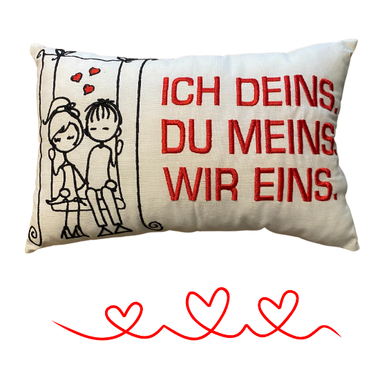 Bild von „Ich deins. Du meins. Wir eins.“ – Das Kissen für Herzensmenschen