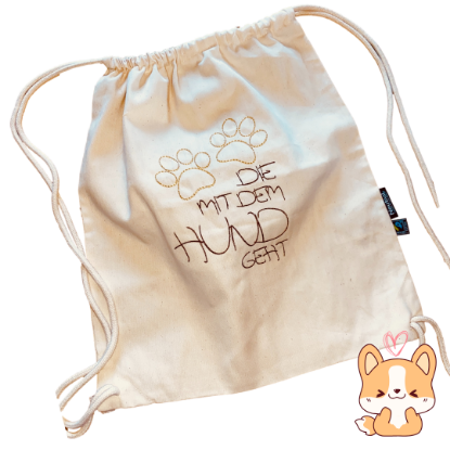 Bild von Turnbeutel „Die mit dem Hund geht“ – Stylisch Gassi gehen