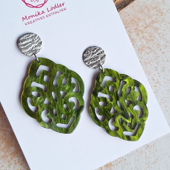 Bild von Ornament-Ohrstecker - Rhombusform aus Resin - grün - Stecker rund