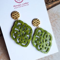 Bild von Ornament-Ohrstecker - Rhombusform aus Resin - grün - Stecker rund goldfarbig
