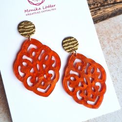 Bild von Ornament-Ohrstecker - Rhombusform aus Resin - tango orange - Stecker Edelstahl gold