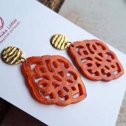 Bild von Ornament-Ohrstecker - Rhombusform aus Resin - tango orange - Stecker Edelstahl gold