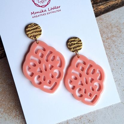 Bild von Ornament-Ohrstecker - Rhombusform - vintage pink - Stecker rund goldfarbig